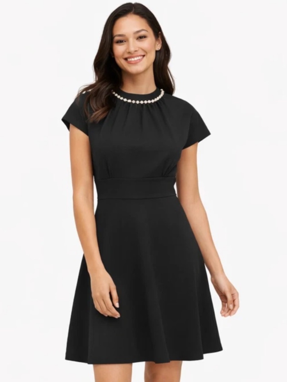 New Kate Spade Pearl Pavé Fit & Flare Dress Black Cap Sleeve Size 00 NWOT